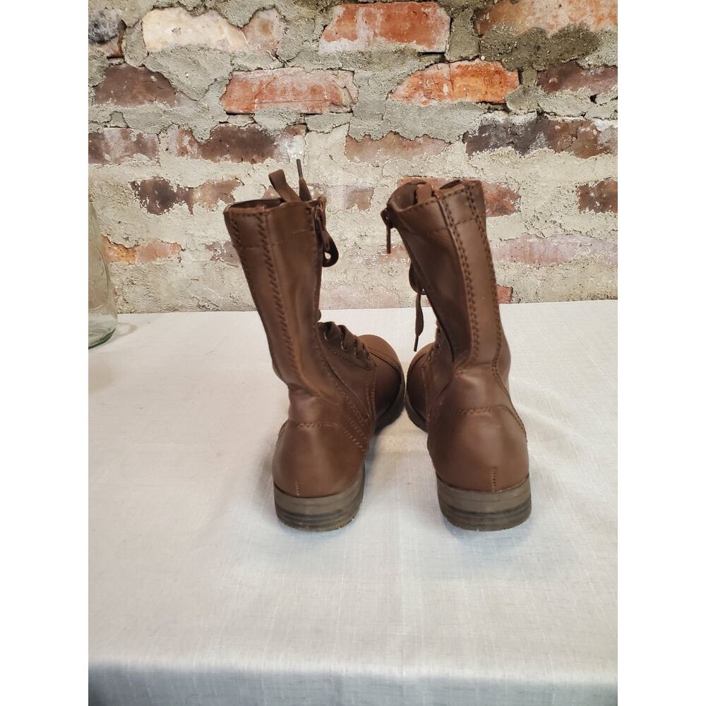 Time And Tru Womens Boots 8.5 Brown Lace Up Side Zip Cap Toe Combat Synthetic - Picture 2 of 6